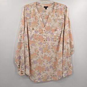 Torrid Harper floral challis top Size 2X long sleeve pastel V-neck‎ cottagecore